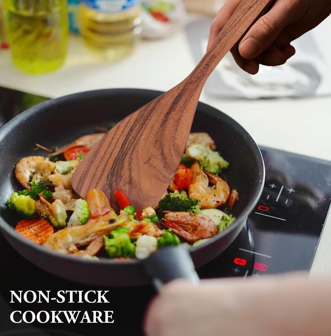 Wooden Cooking Utensils Set of 6 – Natural Teak Wood Kitchen Tools for Nonstick Cookware, Wooden Spoons and Spatulas for Cooking & Serving, Eco-Friendly Handmade Kitchen Utensil Set - Image 2