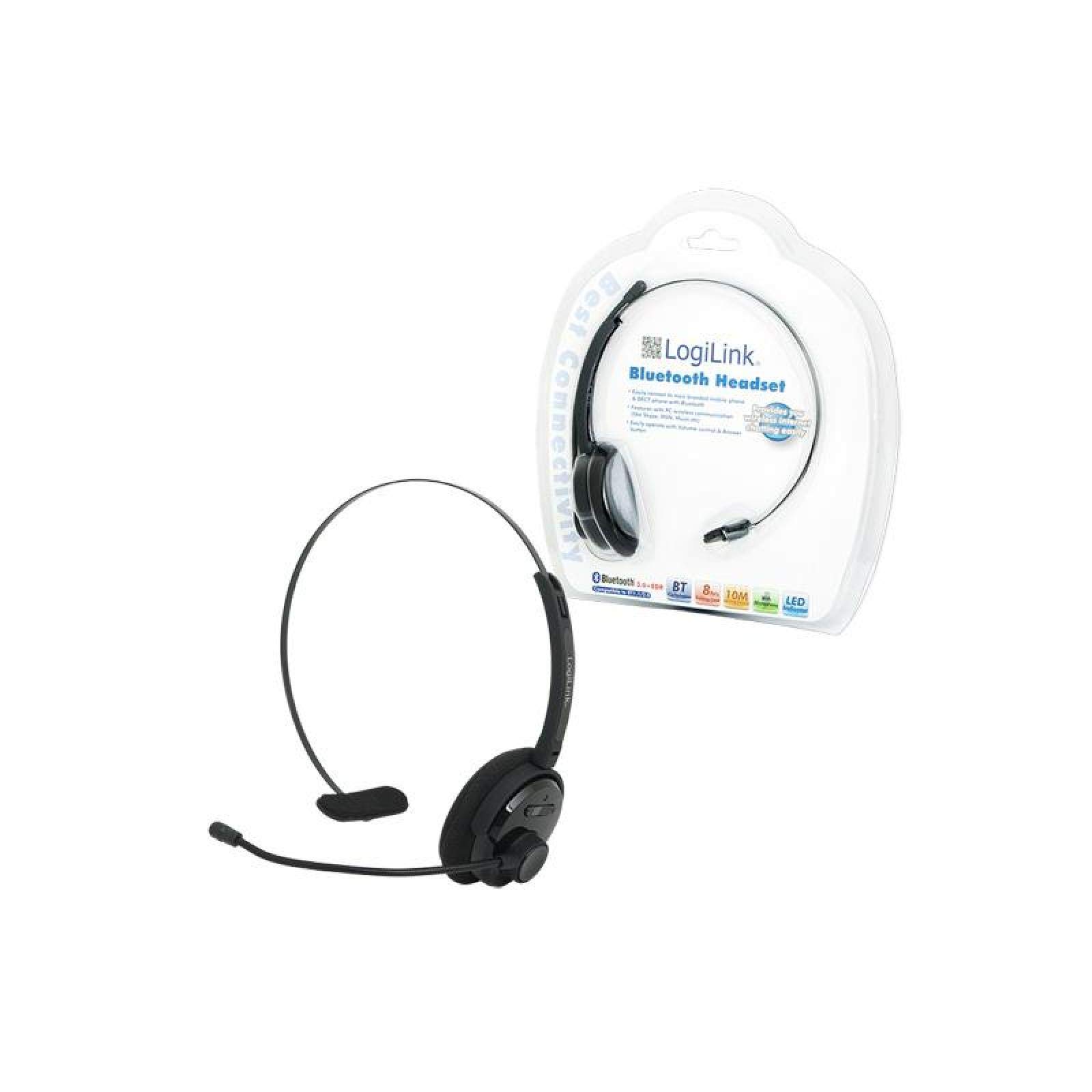 LogiLink Bluetooth Mono Headset mit Mikrofon PC Videokonferenz bis zu 14h Gesprächszeit