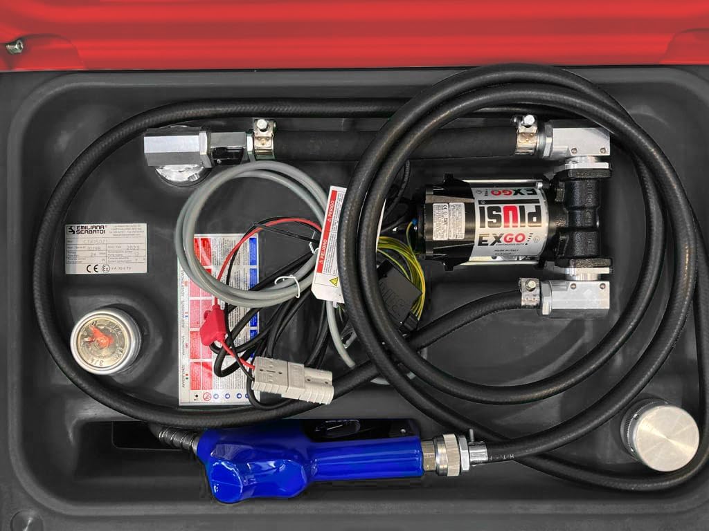 AM-TANK 40 Gasoline Portable Tank - 40 Gallon, DOT/UN/TC Low Profile, 12V Explosion-Proof Pump, 13ft Antistatic Hose, UL Auto-Nozzle, Fits Under Truck Tonneau Cover