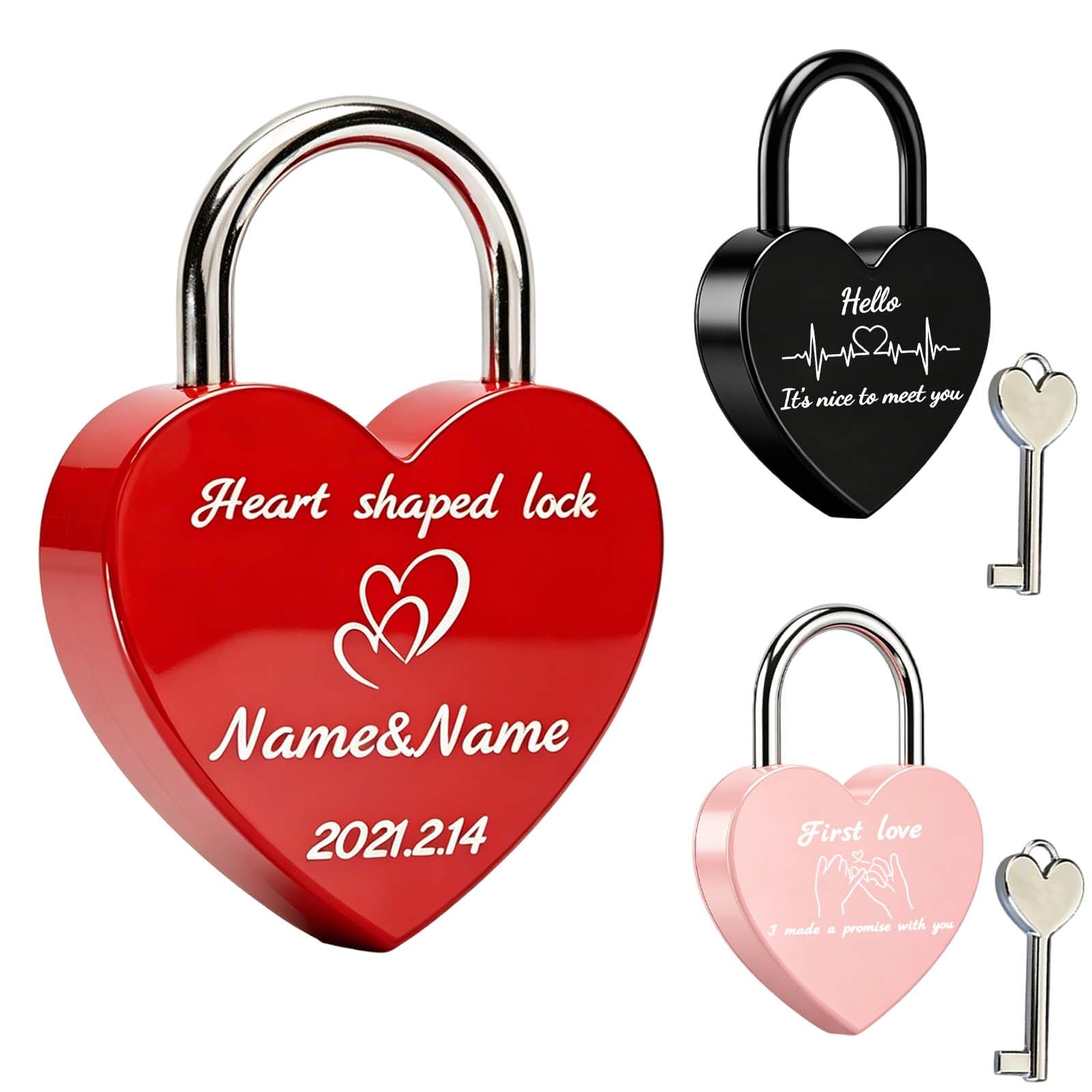 Personalised Engraved Heart Padlock, Small Love Lock with Keys, Decorative Padlock for Bridge, Wedding Anniversary Valentine Gifts for Couples Him Her (Personalised Lock 1)