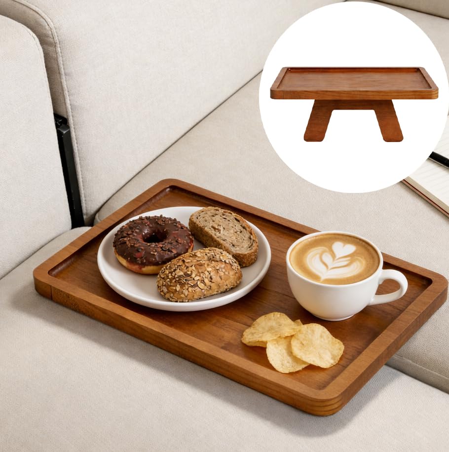 Acacia Wood Couch Tray Between Cushion Folding Sofa Table Insert for Middle Organizer for Snacks Drinks Remotes 15x10.3-inch