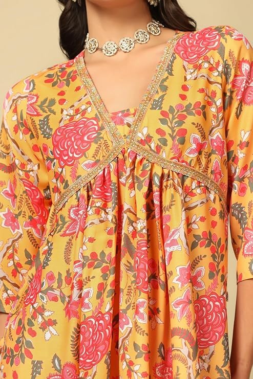 Image of Leriya Fashion Black Kurta Set for Woman | Kurti Set for Woman | Anarkali Suit for Women Kurtis | Short Kurti for Women | Ethnic Jaipuri Straight Kurta Set with Palazzo Pants | Salwar Suit for Party Outfits