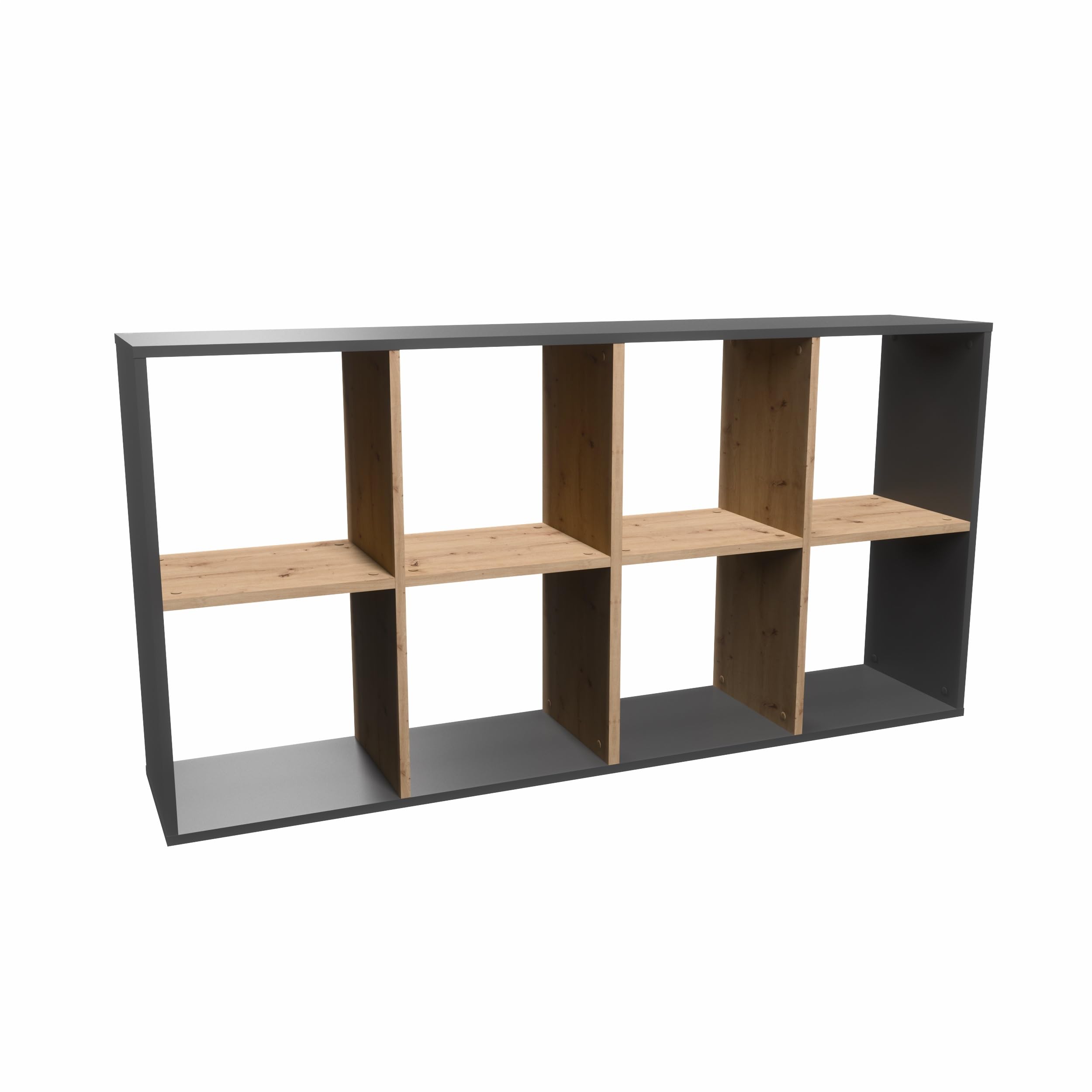 CDF Libreria a Cubi 8 Vani Scaffale a Giorno Orizzontale Mobile Divisorio Basso Soggiorno Studio Ufficio Organizzazione Casa Struttura Moderna Robusta 147 x 75 x 30 cm - Antracite/Rovere Artisan