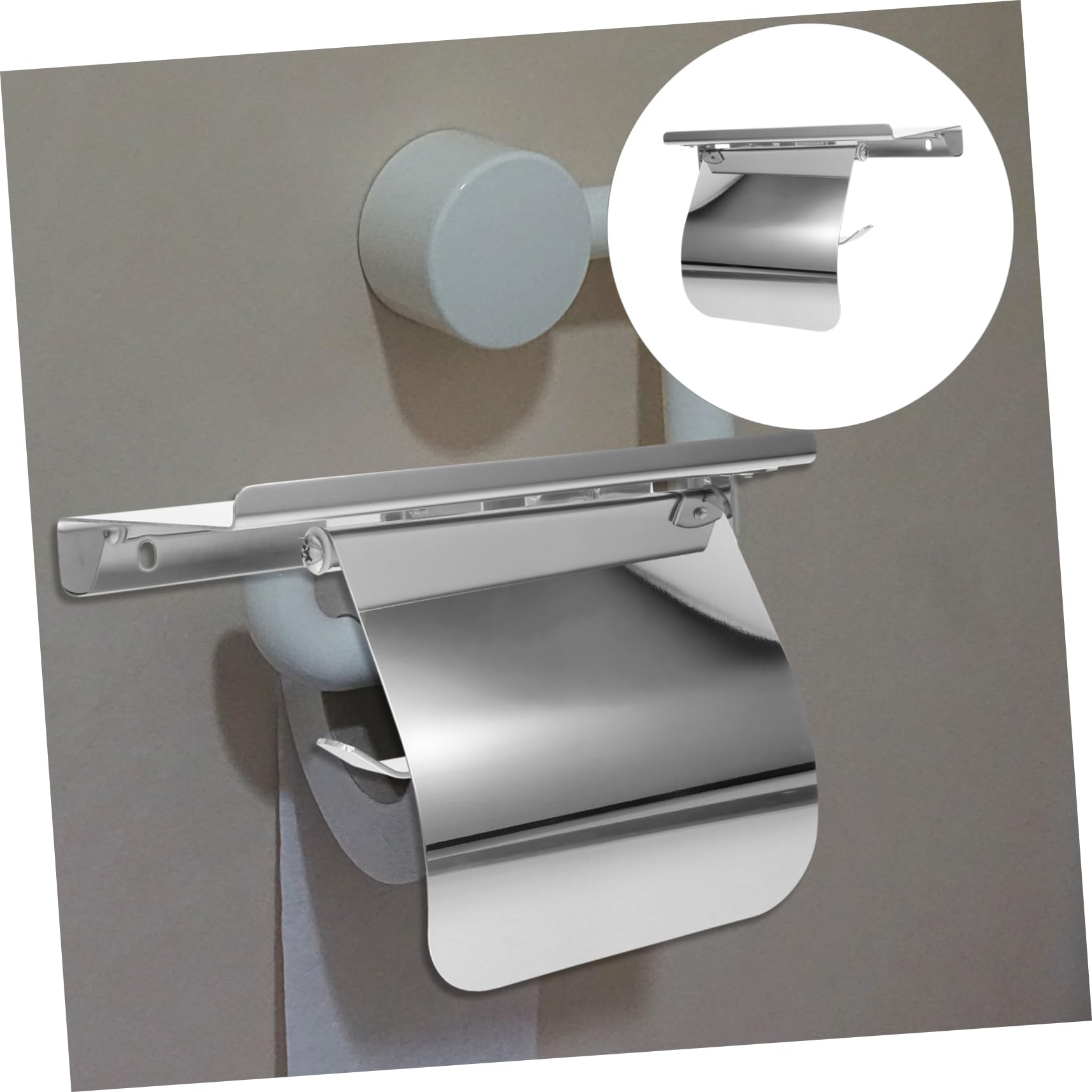 Portarotolo in Acciaio Inox da Parete con Coperchio Carta Igienica | Viti, Finitura Argento Lucida, Uso Bagno e Casa, Resistente alla Ruggine e Durevole