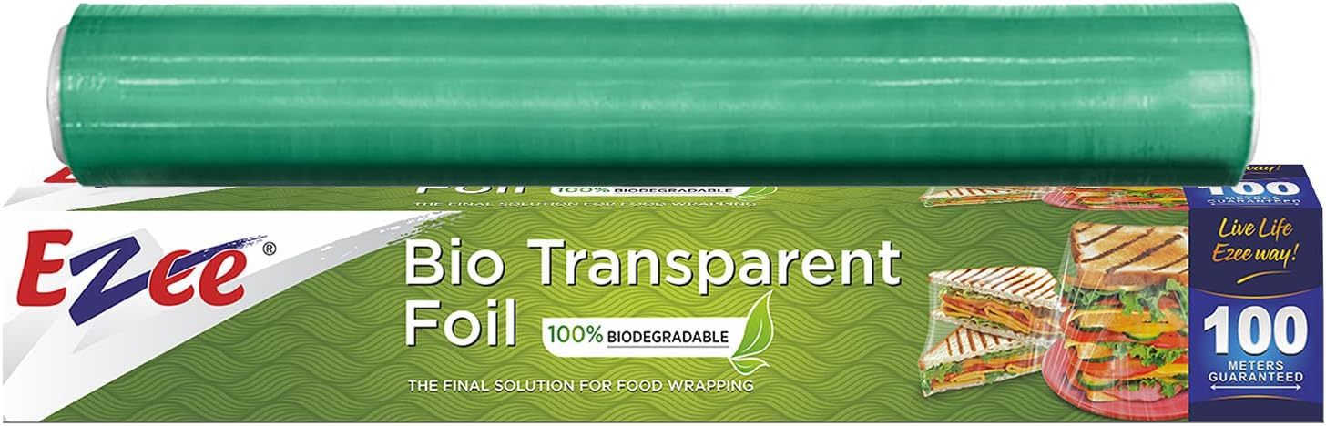Ezee 100M Cling Film Wrap 12 Inches, Eco Friendly, BPA-Free Food Wrap, Non-Stick, Microwave Safe, Multipurpose Plastic Wrap for Food Storage, Packing, Freezer, Cooking & Serving (Pack of 1)