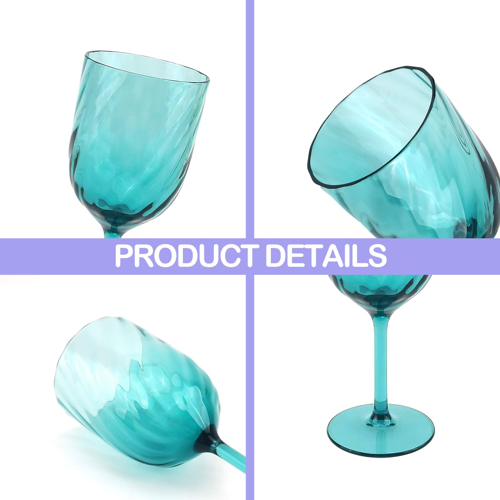 Lot de 6 verres à vin en plastique incassables en acrylique de 425 ml, réutilisables et colorés, empilables, passent au lave-vaisselle, sans BPA, parfaits pour les fêtes (cyan, 425 ml)
