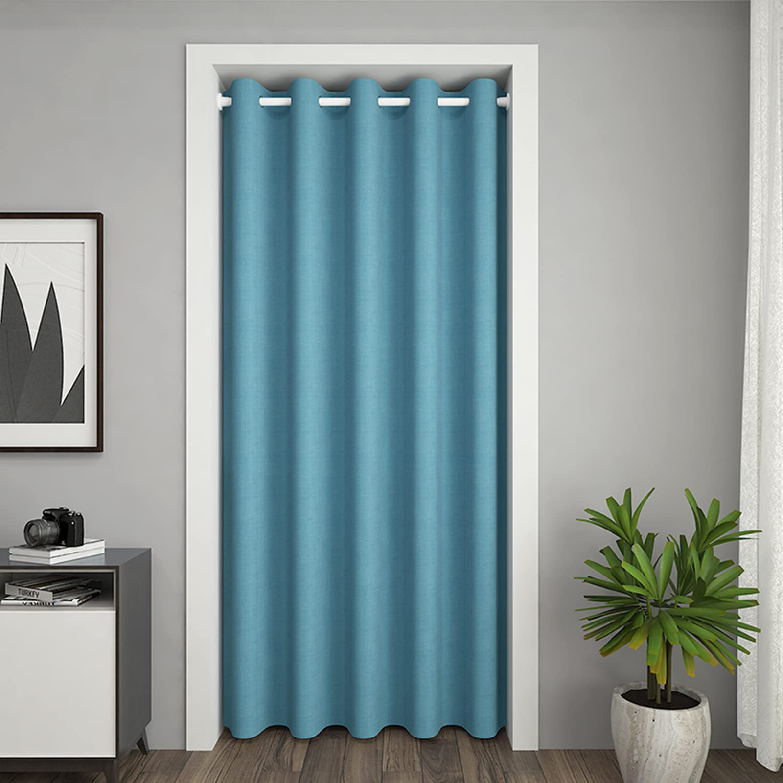 Noise Reduce,Thermal Insulated,Windproof,Energy Efficient,Partition Curtain,Soft Door Curtain Panel,Blackout Curtain,Decorative Doorway Curtain-Azure (w)150cm x (h)220cm,for 81-110cm Door Width