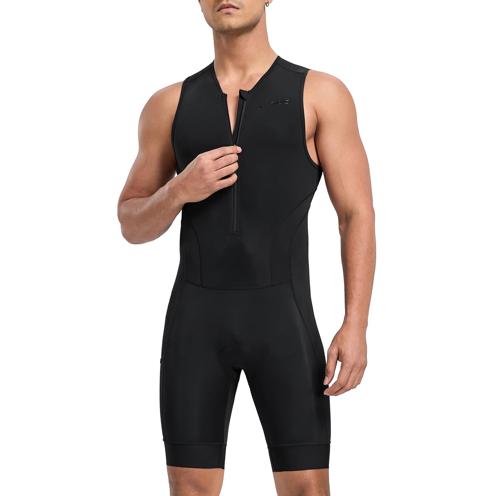 Santic Traje de triatlón para hombre acolchado de una pieza sin mangas Pro Triatlón Racing Trisuit de manga corta Ciclismo Traje para Ciclismo Natación Correr