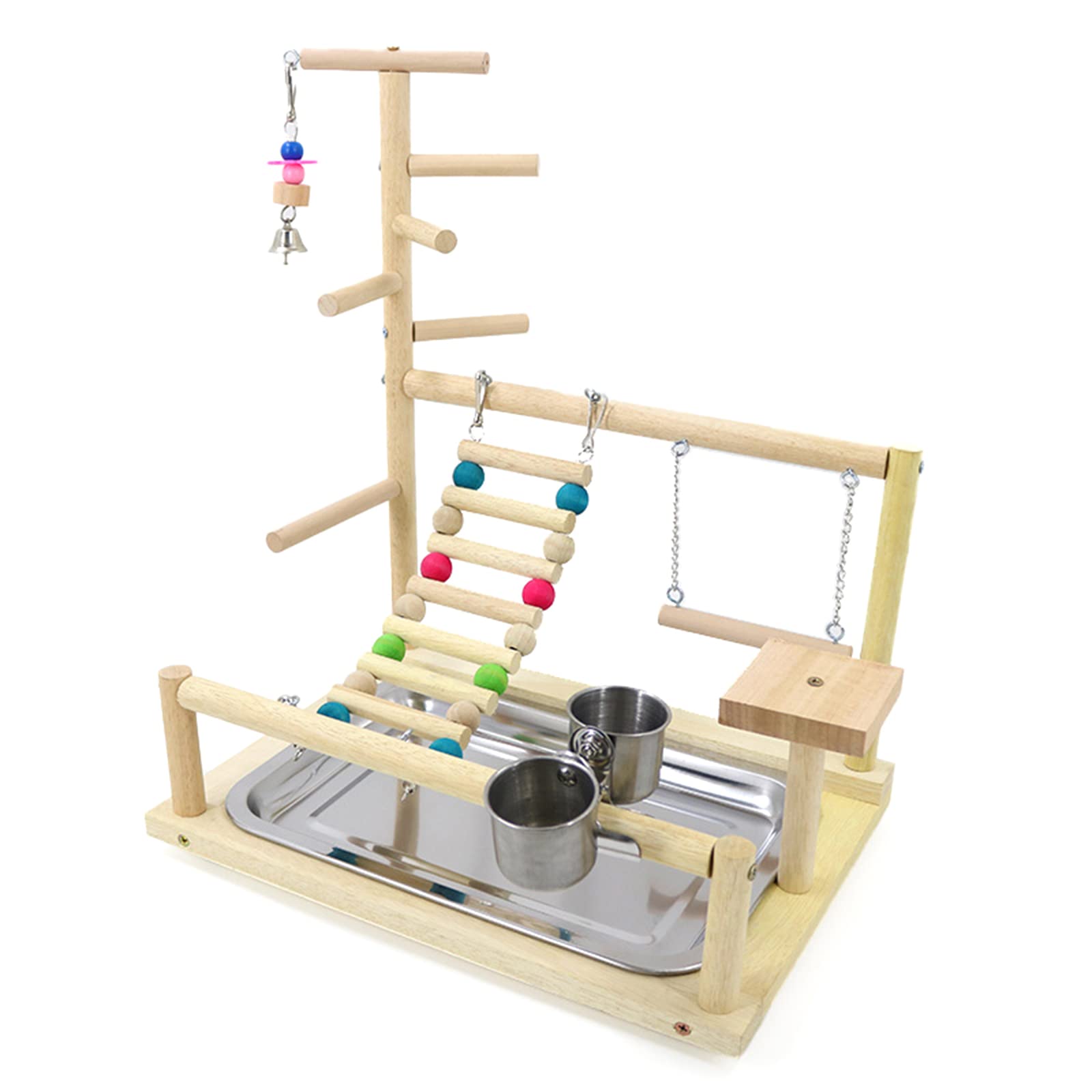 PANGBOER Uccello per gioco stand legno trespolo palestra box scala con mangiatoia tazze giocattolo per calopsita adatto per piccoli e uccelli uccello Playstand per pappagalli legno