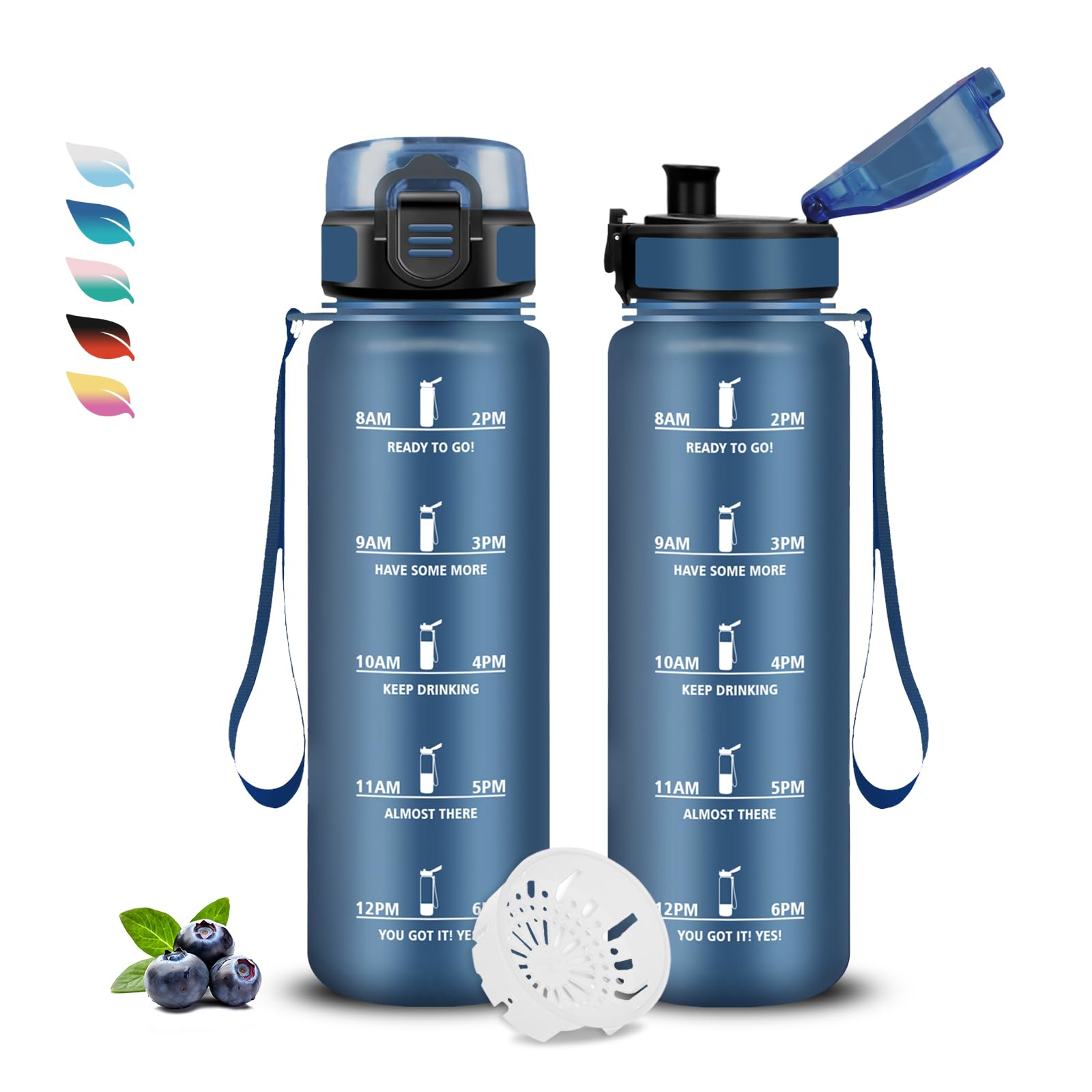 Grsta Children's Drinking Bottle 500 ml Leak-Proof Water Bottle Suitable for Carbonated Drinking Bottle with Time Marking and Filter Easy to Clean for School Outdoor Use