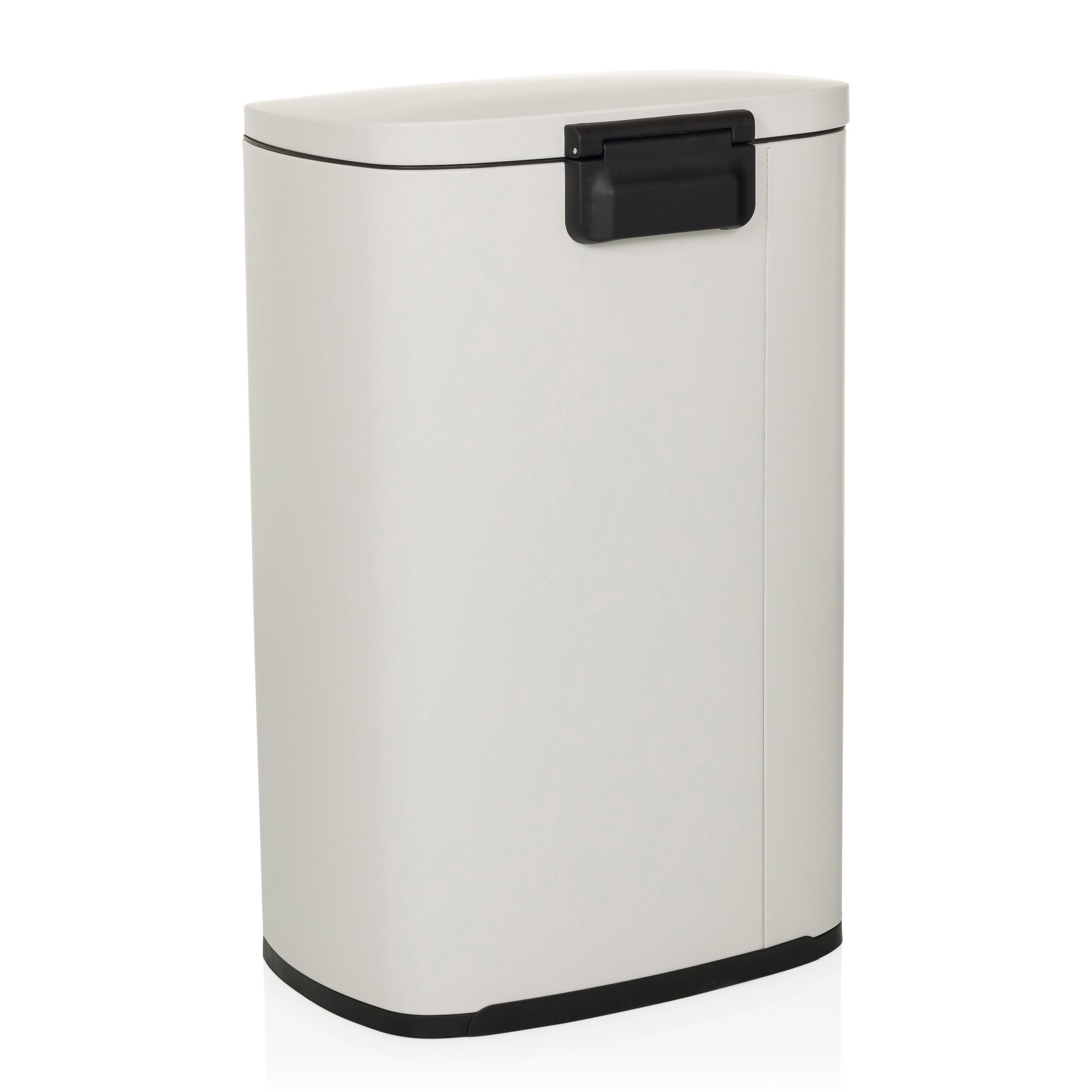 hjh OFFICE Cubo de basura 50L, cubo de pedal con tapa, cierre suave CLEAN XV cubo de basura de acero con cubo interior, para cocina, oficina, beige, 64x30x42,5 cm