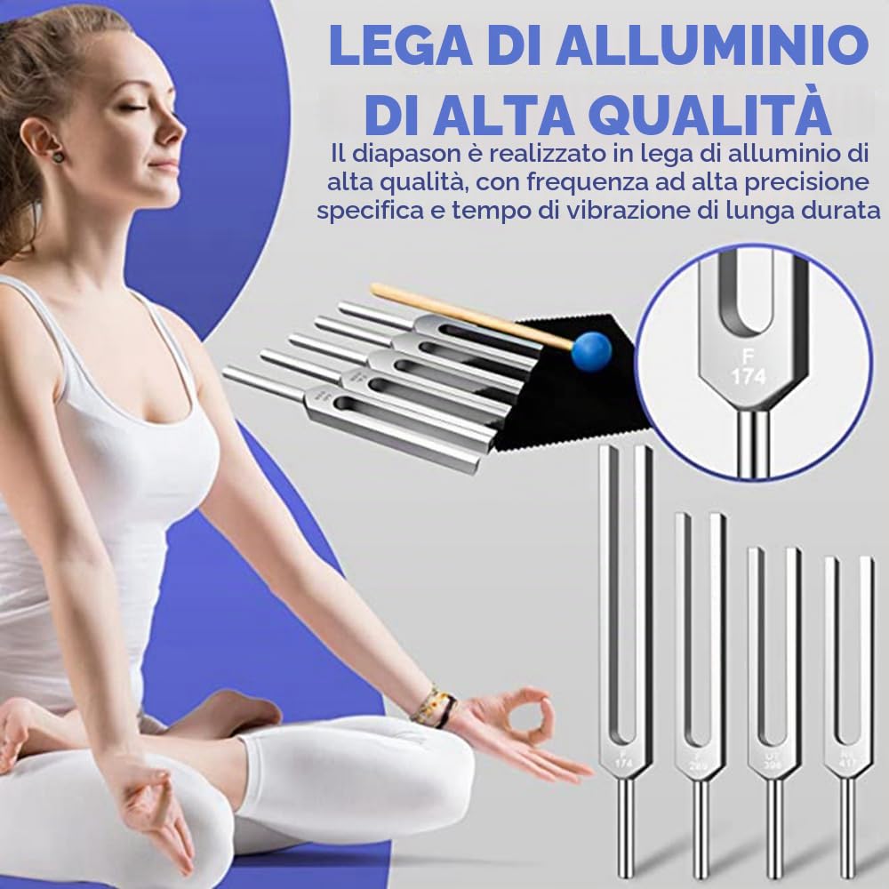 Diapason Neurologico,Set di 10 pezzi con base + 2 martelli in silicone e panno per la pulizia, diapason ideale per la guarigione dei chakra, la guarigione del suono e l'antistress.