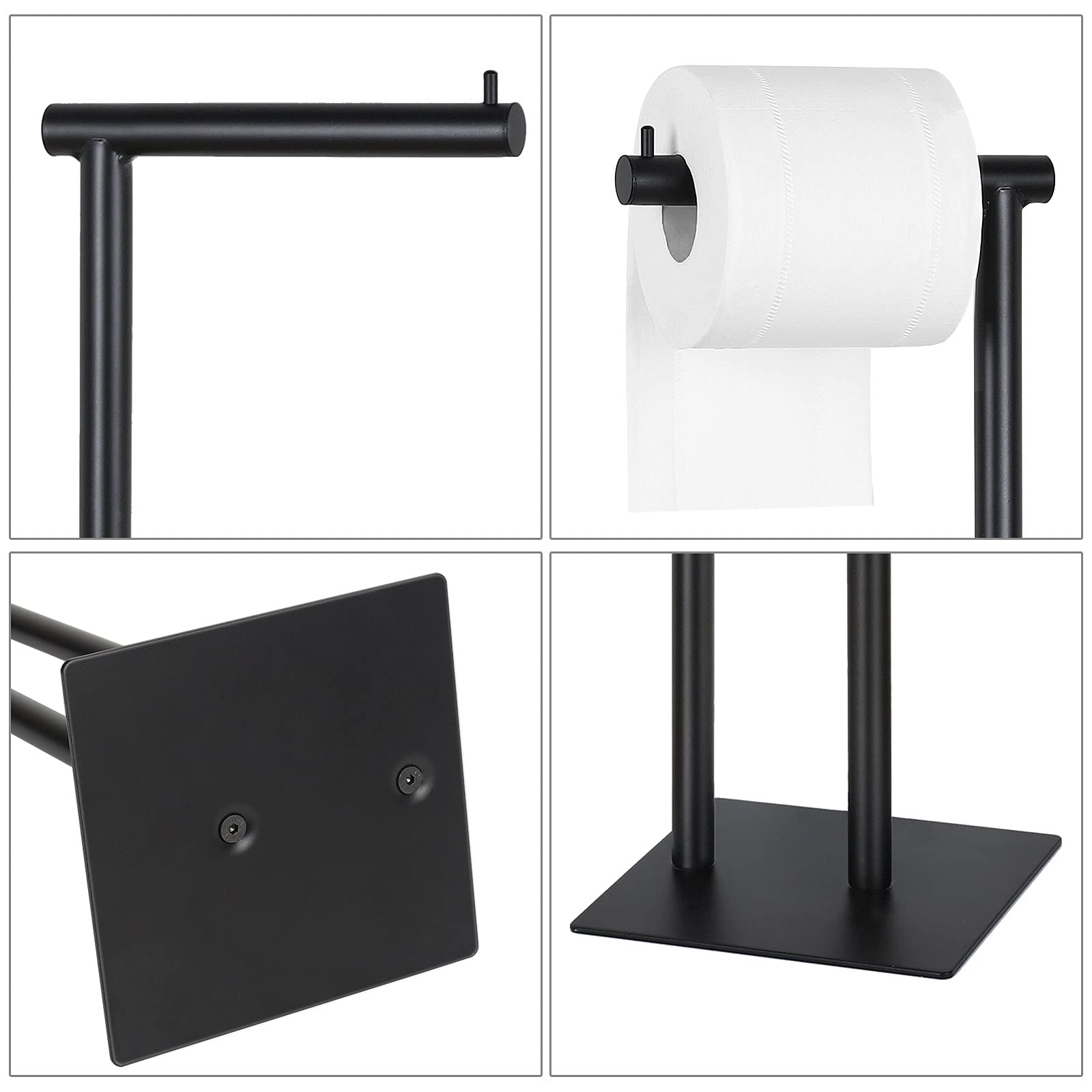 Sunexinlo Porta carta igienica, set di 2 dispenser autoportanti per rotolo di carta igienica con contenitore per bagno, nero
