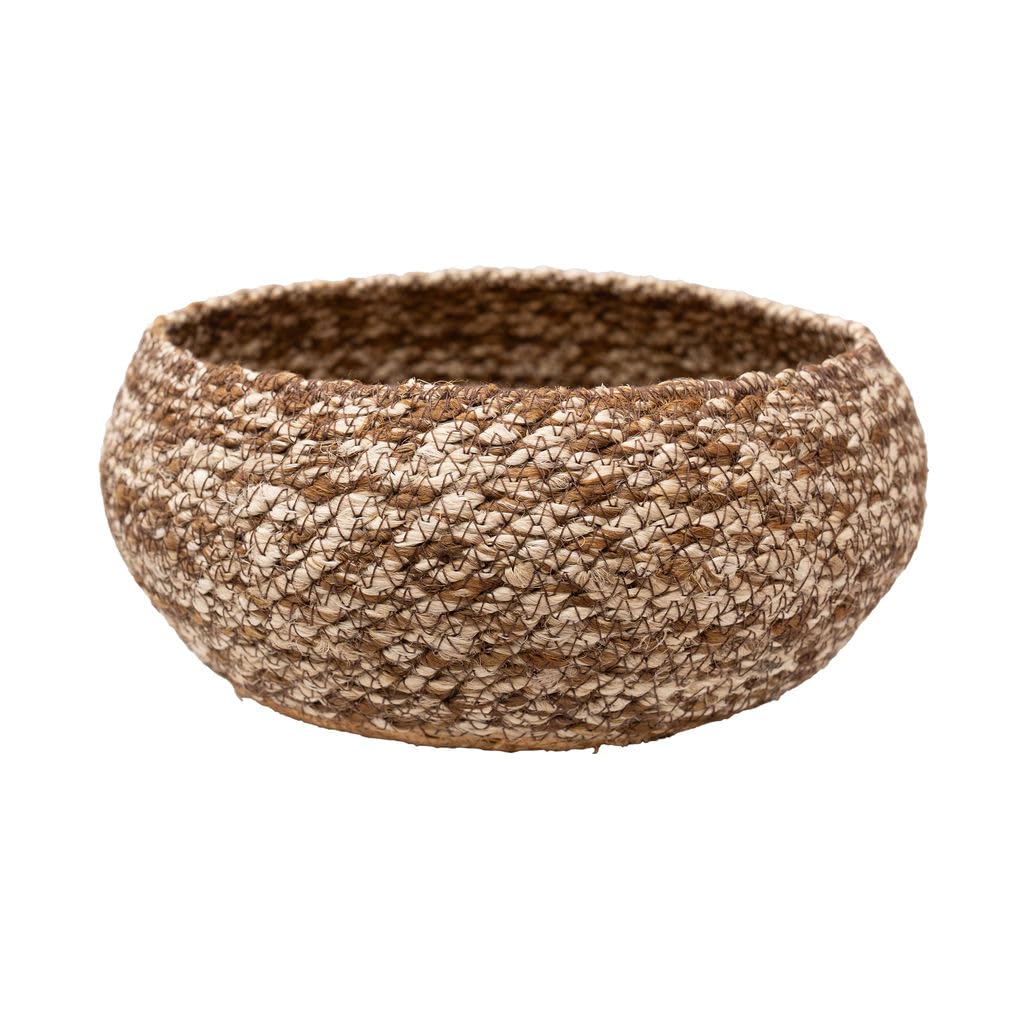 Arthur Cameron Natural – Teesta Handwoven Round Jute Basket – Decorative Tabletop Storage Basket And Artisan Planter For Plants, Home & Kitchen (Large)
