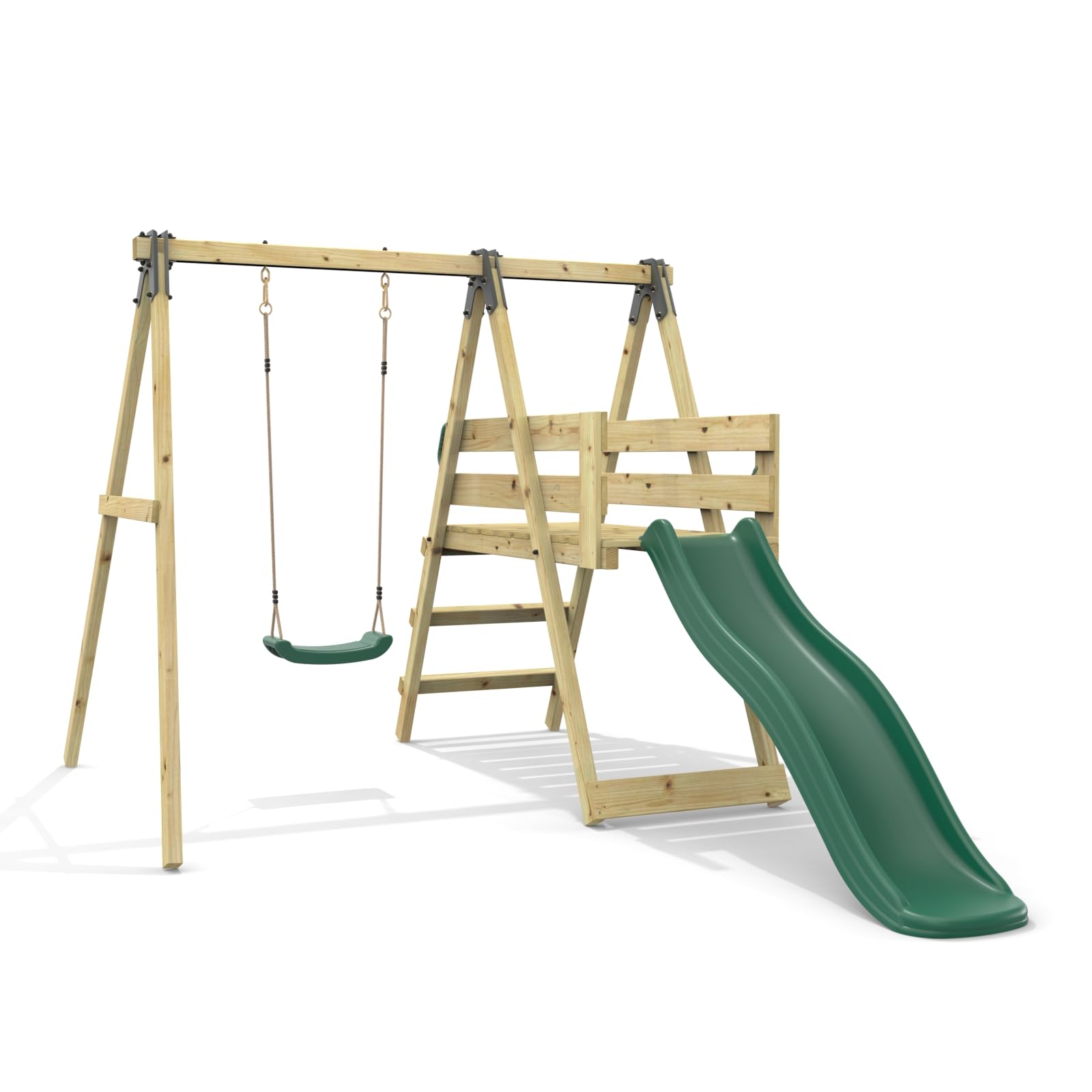 Rebo - Wooden Single Swing Set - 6ft Slide - Green