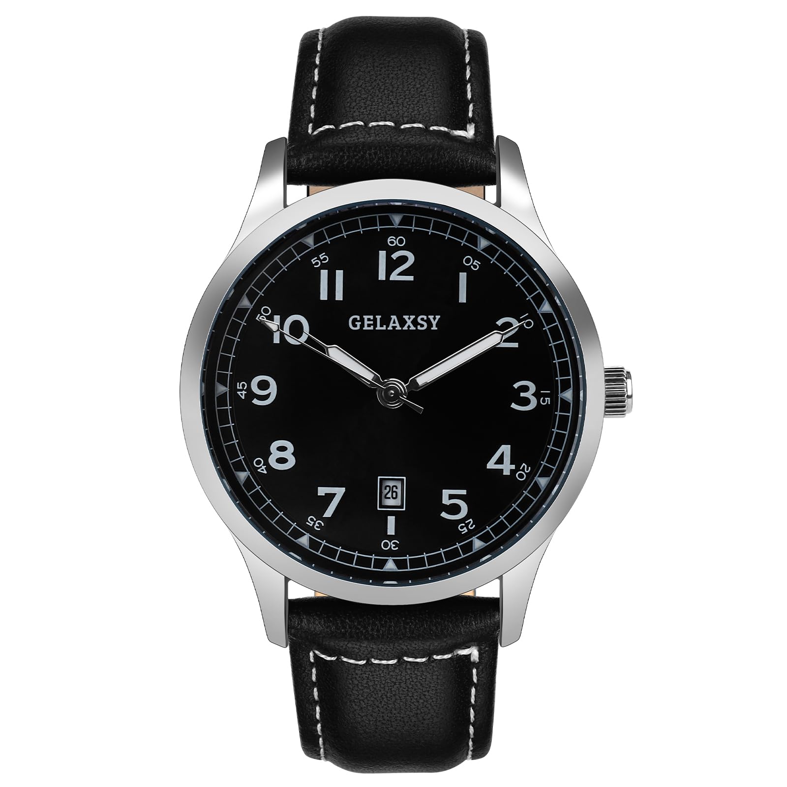 GELAXSYMens Watches 40mm Quartz Watch with Analogue Display Date Window and Leather Strap Wrist Watch for Men Water Resistant Watch