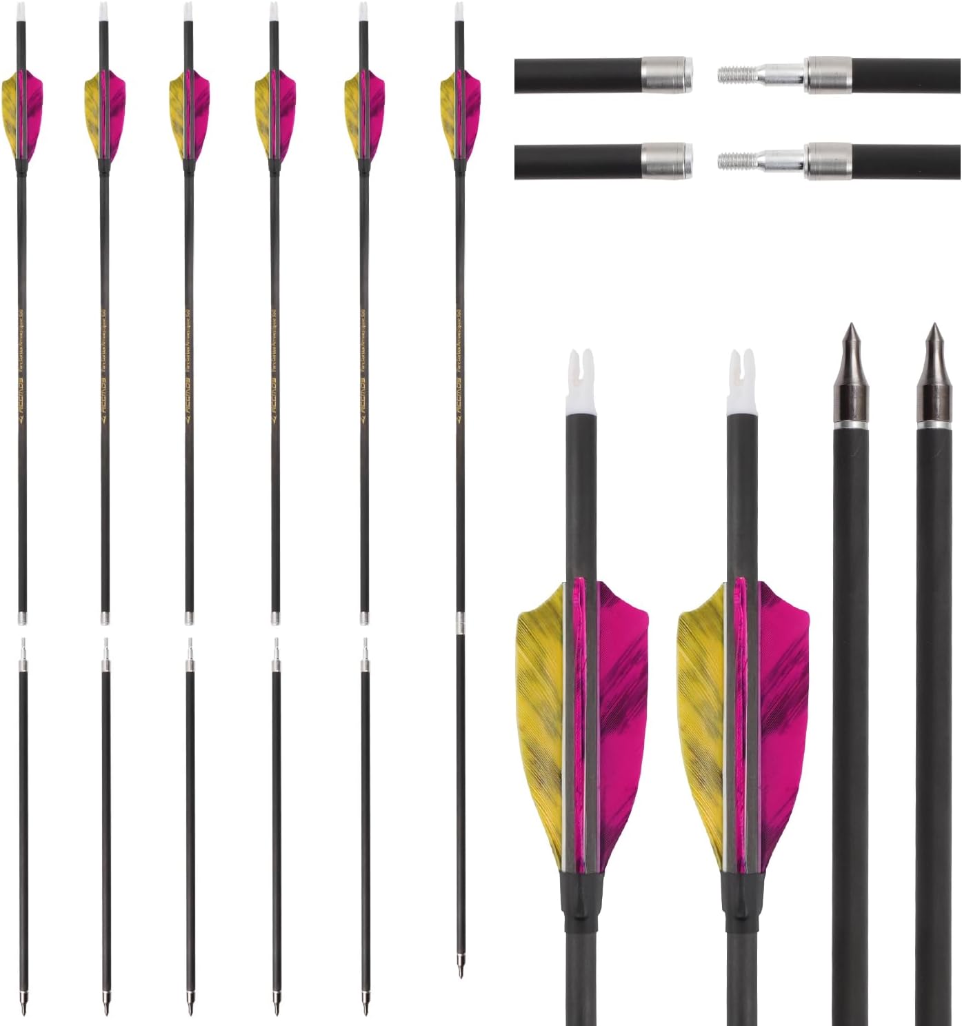 6/12pc Custom Takedown Feathered Carbon Arrows 300/350/400/500/600/700/800 Spine 3" Turkey Feather Portable Targeting Hunting Arrow for Traditional Bow Long-Bow Recurve Bow Compound Bow Archery T1