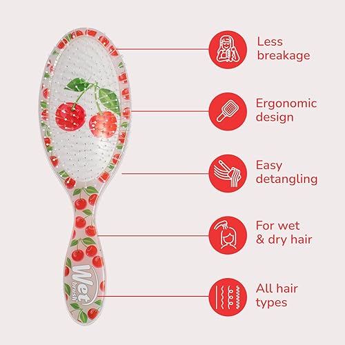 Miniatura 5 de Wet Brush Desenredante original, cereza (Tutti Fruitti), cerdas IntelliFlex ultrasuaves que se deslizan a través de los nudos, cepillo de pelo