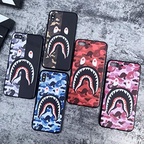 Shark Teeth Softshell Silicone Case for iPhone 6/6 Plus/iPhone 7/7 Plus/iPhone 8/8 Plus/iPhone X/Xs/Xs Max/Xr with Matte Finish Bape Supreme Case (Half Silver/Half Black, iPhone Xs Max)