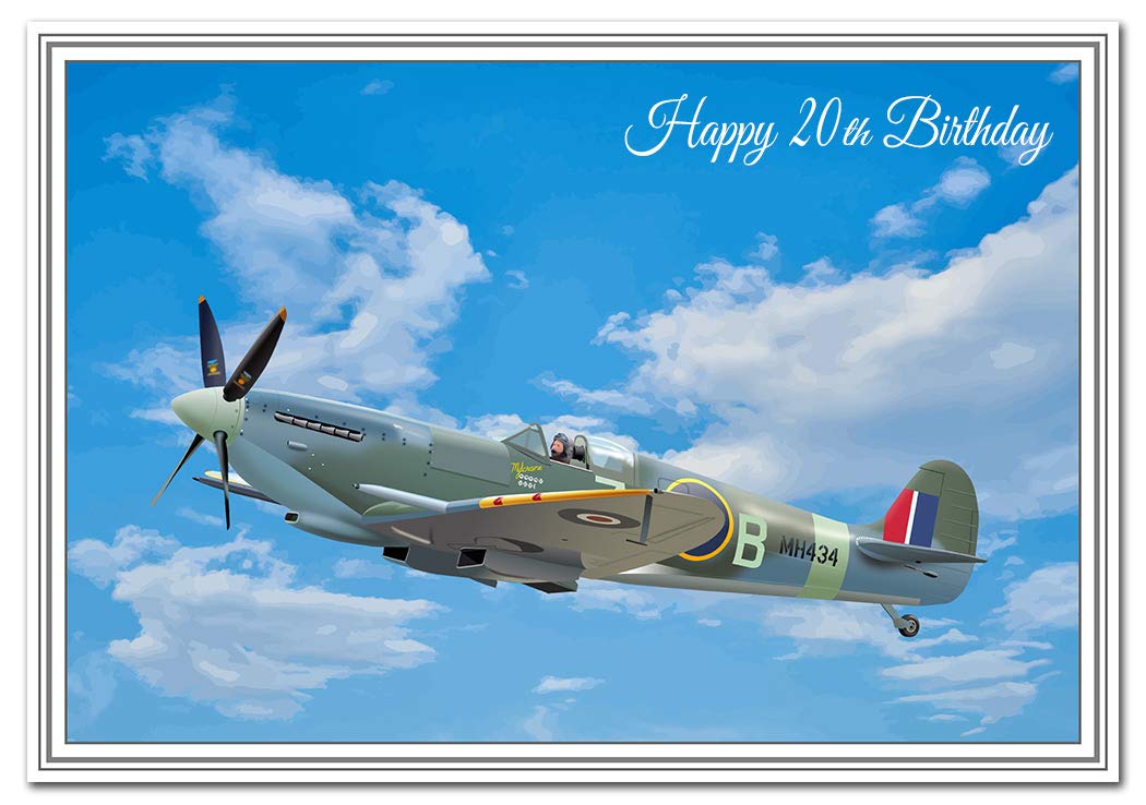 Happy Birthday Card for him - Spitfire IX Aircraft - Men Boys all Ages Keepsake (20th Birthday Card)