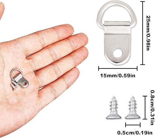 Miniatura 2 de Juego de 50 ganchos de anillos en D, resistentes y pequeños anillos en D con 50 tornillos chapados en níquel, marco de fotos, kit de alambre para