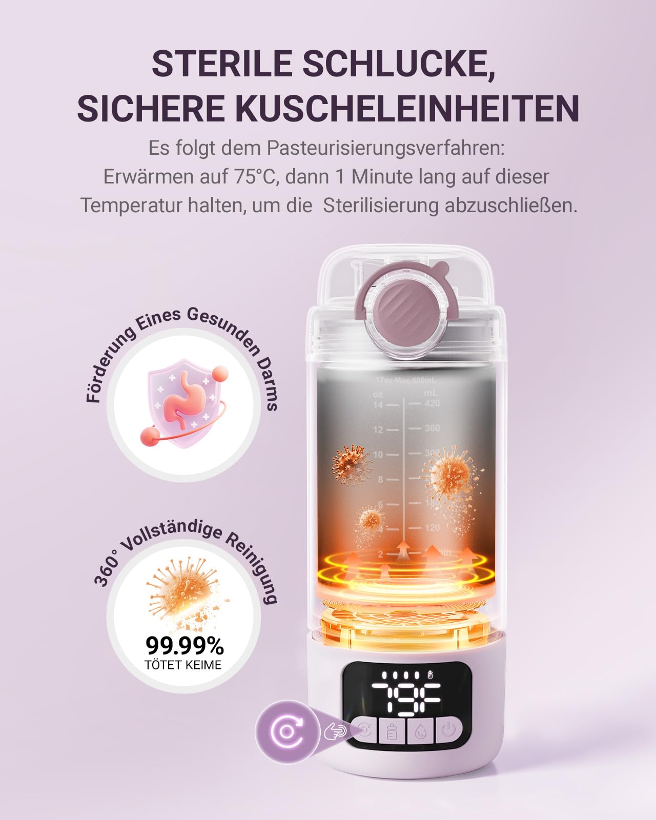 Comfyer BW02 Upgrade Tragbarer Flaschenwärmer unterwegs für Baby & Familie-Schnell Aufheizen mit 16000mAh Akku,Integrierter Sterilisator, Baby Milch-/Wasserwärmer für Unterwegs/Zuhause, 500ML