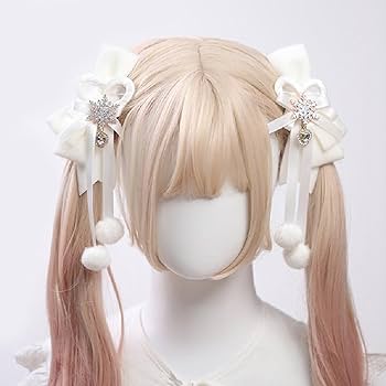 Amazon.co.jp: 髪飾り クリップ 白 ポンポン 雪の華 ツインテール飾り