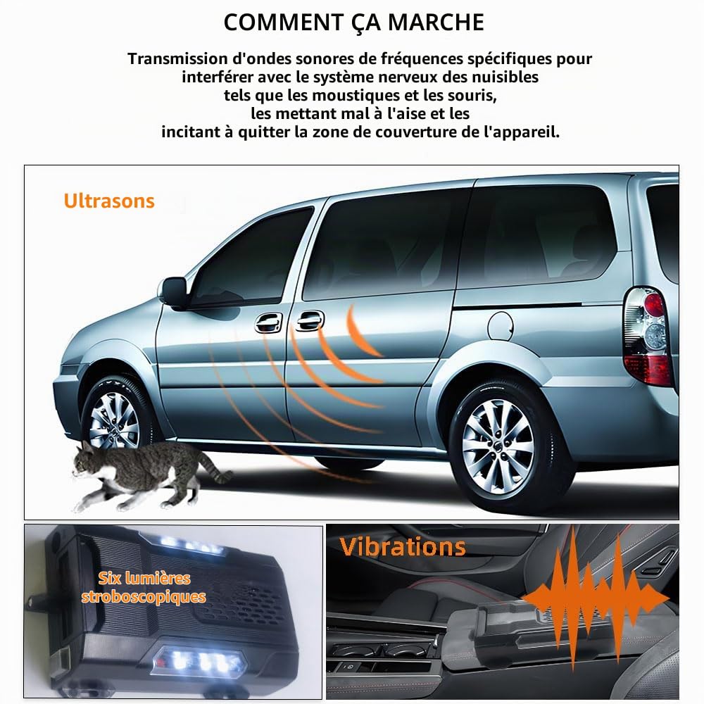 2X Répulsif à martres pour Voiture : Ultrasons et Clignotants, Protection à Long Terme Efficace Contre Les martres, Connexion à la Batterie 12V de la Voiture, Appareil Automatique de répulsion des