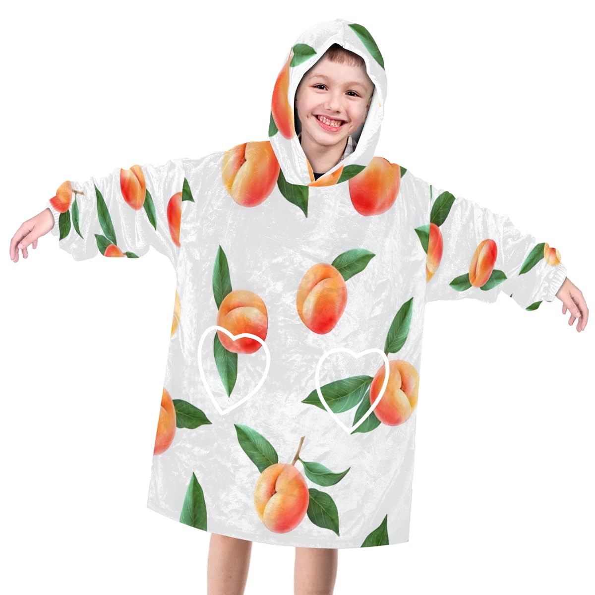 Pardick Wearable Blanket Hoodie for Kids, Sweet Peach Fleece Sweatshirt Blanket Oversized Blanket Sweatshirt with Pocket Flannel Warm Hooded Blanket 6-10 Year Old Girl Boy Gift, One Size