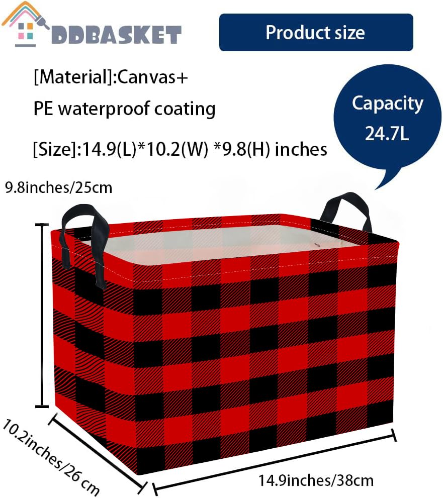 Image of Rectangular Kids Baskets Red grid Basket Cute Storage Bins Organizer Box Boys Room Decor for Home.(Red grid)
