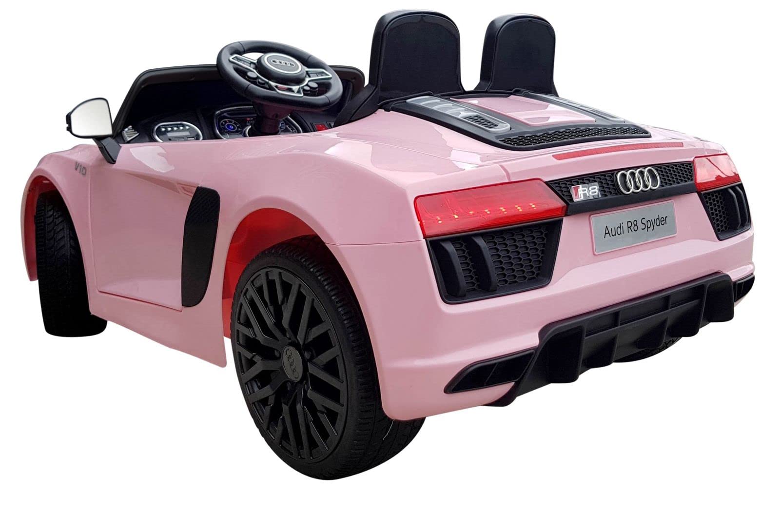 TOYSCAR Macchina Elettrica per Bambini Audi R8 Spyder Full Optional Auto Elettrica per Bambini Telecomandata Sedile in Pelle Porte Apribili Doppio Motore Elettrico 12V Rosa