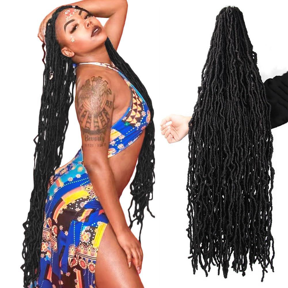 Niseyo Faux Locs Crochet Hair 36 Inch Soft Locs, 6 Packs Long Crochet Locs Pre Looped Crotchet Straight Synthetic Hair Extensions (1B, Natural Black)