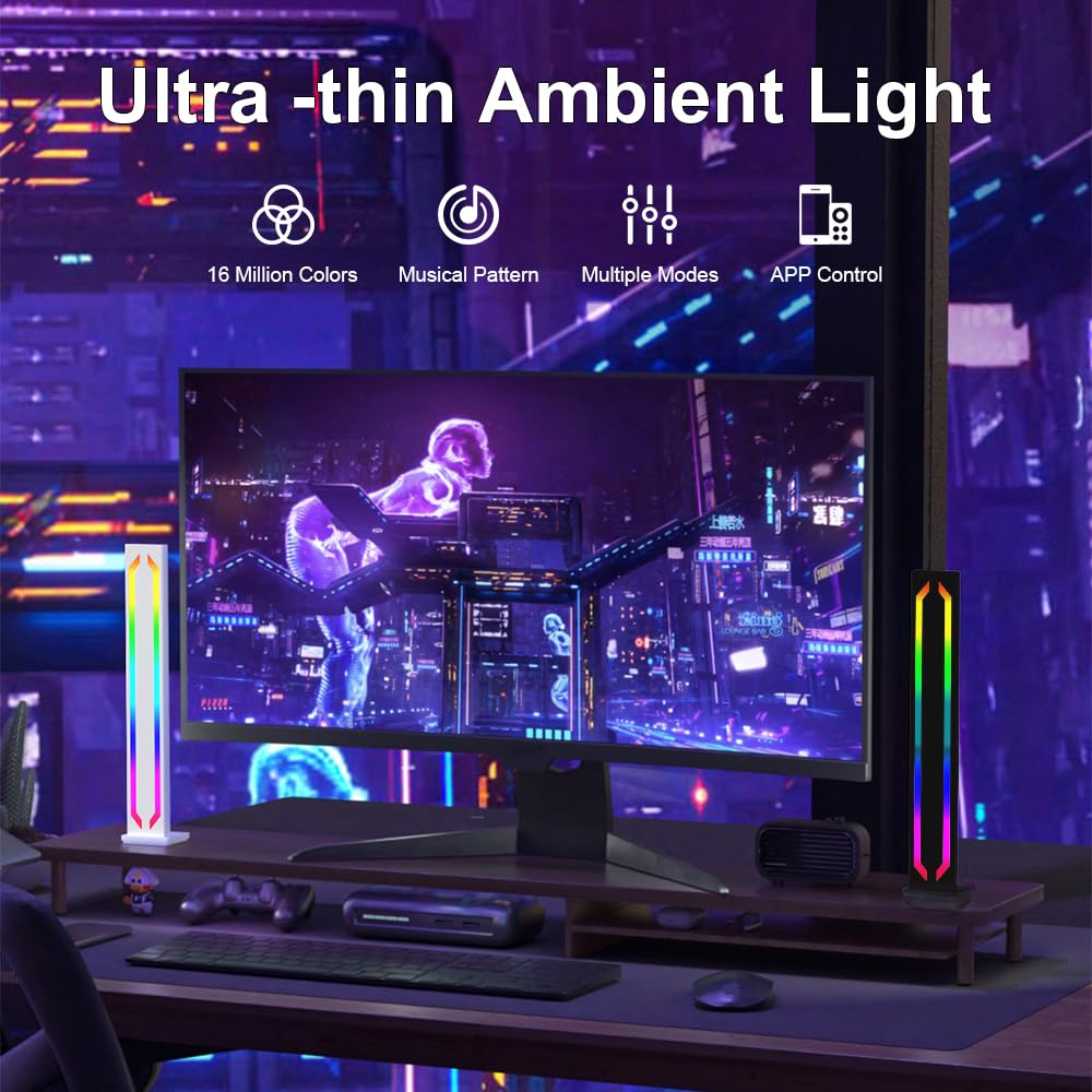 MIWATT Ultra Slim LED Ambient Light Bar, 2 Pack Smart RGB Gaming Lamp Lighting Accessories - Image 2