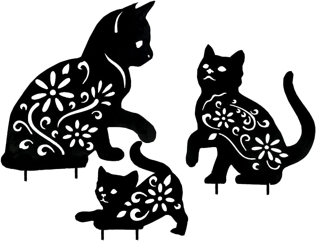 Set of 3 Metal Black Cat Silhouette Stakes, Yard and Lawn Art, Outdoor Garden Décor, Decorative Statue, Gift for Cat Lover