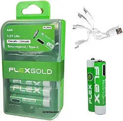 4 Pilhas Recarregáveis Flex AAA 1.5V de Lítio 1200mAh com Carregamento Direto via Cabo USB-C e LED Indicador de Carga mais Case Porta Pilhas