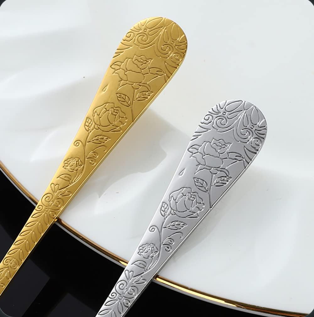 Stainless Steel Cutlery Set, 20 Piece Rose Printing Silverware Set With Knife Fork Spoon, Kitchen Tableware(Gold)