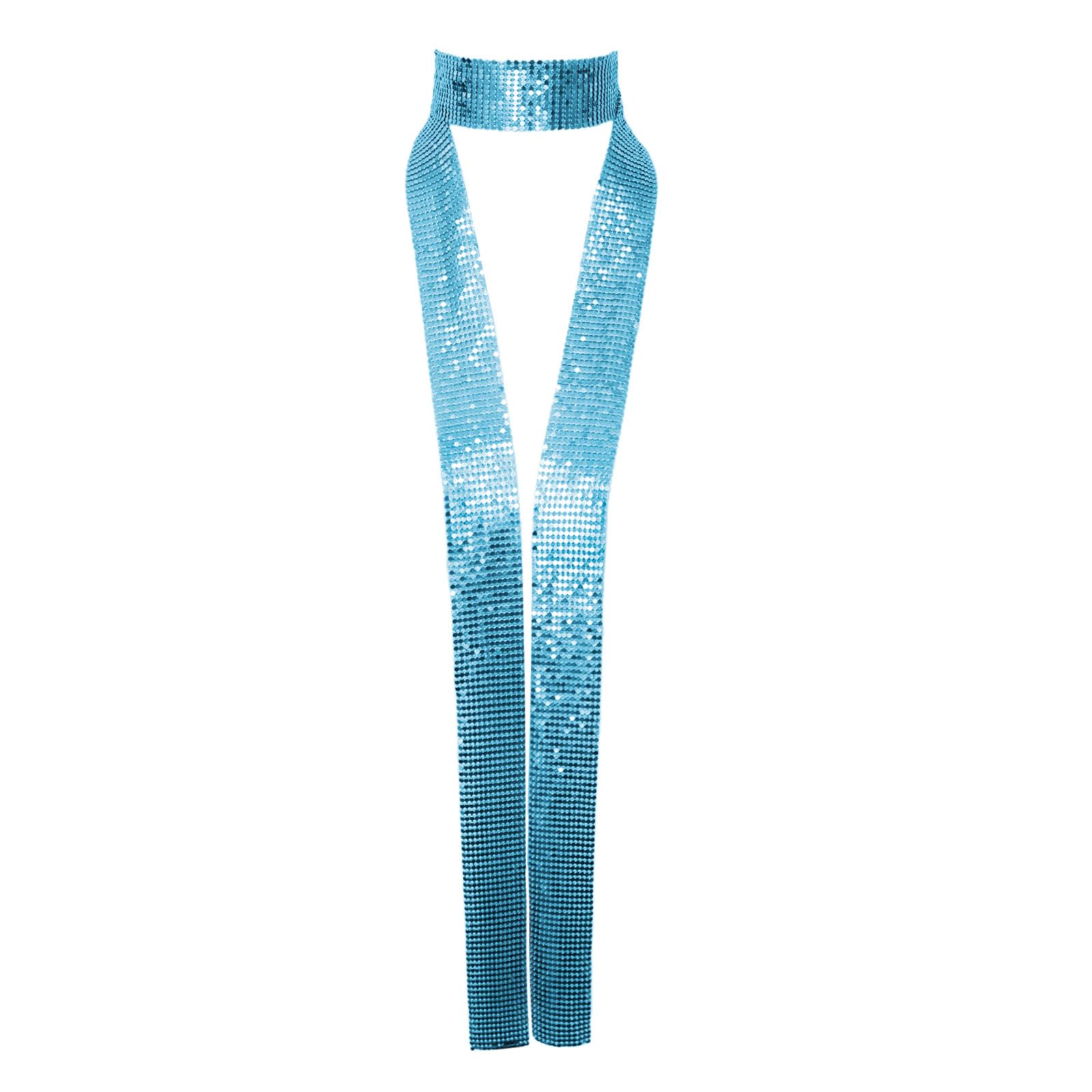 Metal Sequin Ties for Women Long Skinny Scarves, Sparkly Glitter Scarf Necktie Belt for Party Prom Wedding Daily