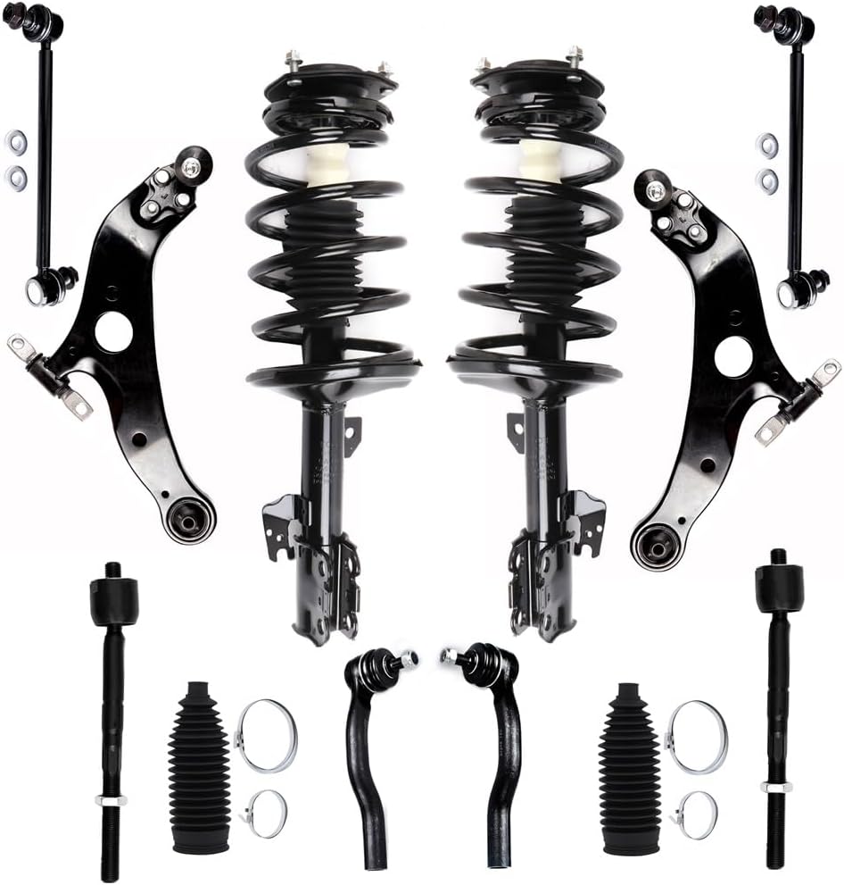 Struts Shock suspension kit for 2004 2005 2006 for Toyota Sienna Front Complete Strut Spring Assembly Tie Rod End Stabilizer Bar Link Control Arm Suspension 12 Pcs, 172980 172981