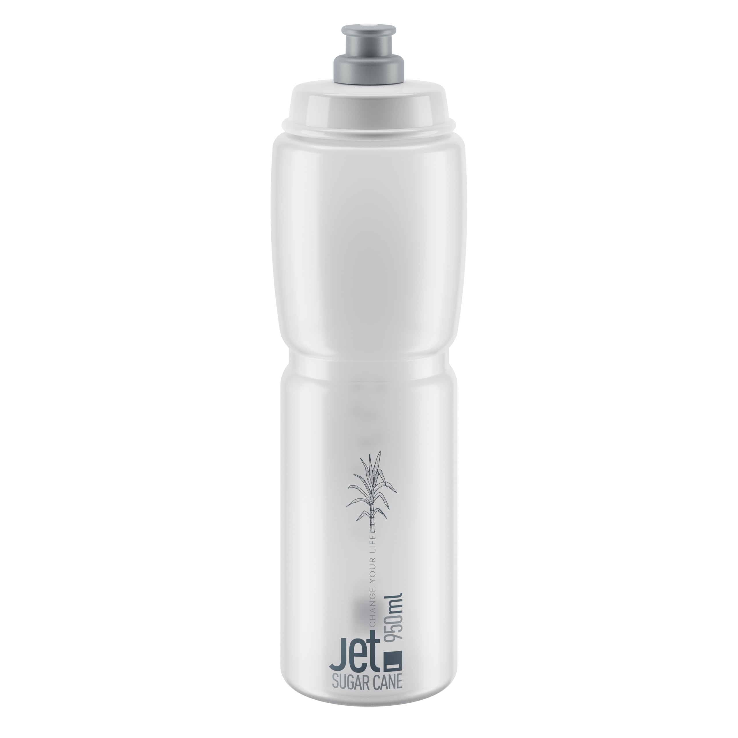ELITE Jet Green Eco Water Bottle Clear Grey Logo – Sustainable Cycling Bottle Made from Sugarcane Bioplastic – Lightweight & BPA-Free – 950ml – For Road Bike, MTB & Gravel Cycling