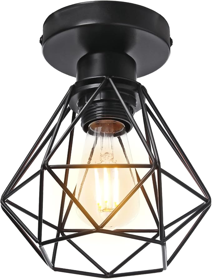 STOEX STOEX industriële plafondlamp retro vintage design, verlichting e27, plafondlamp, kooi diamant, zwart, Ø16cm (zwart)