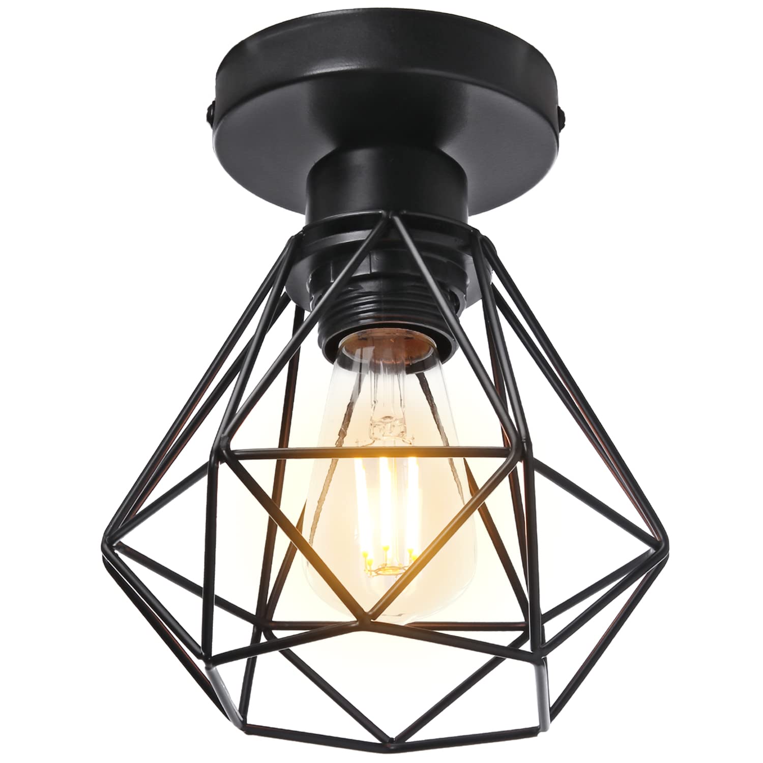 Industriële plafondlamp zwart, vintage kooi design, 15 cm, E27 fitting