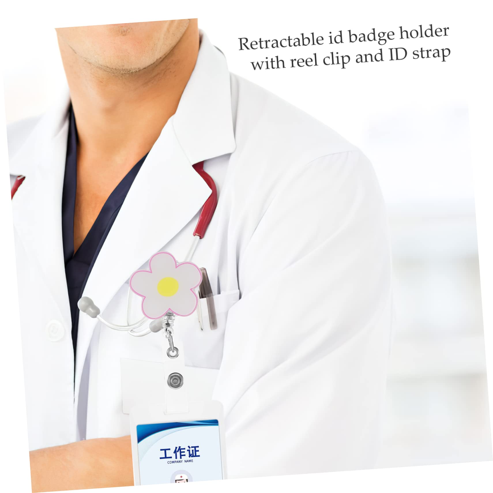 HOMSFOU 5 Set Cordino Per Badge Clip Porta Badge Identificativo Porta Badge Resistente Regolabile Affrettato Etichetta Retrattile Infermiera Addominali 4 Pezzi * 5
