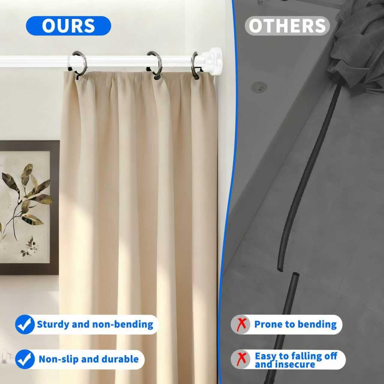 White Shower Curtain Rod 24-40 Inch Integration Tension Curtain Rod, Load 44LBS No Splice 304 Stainless Steel Adjustable Spring Heavy Duty Tension Rods for Bathroom Windows No Drill Non Slip