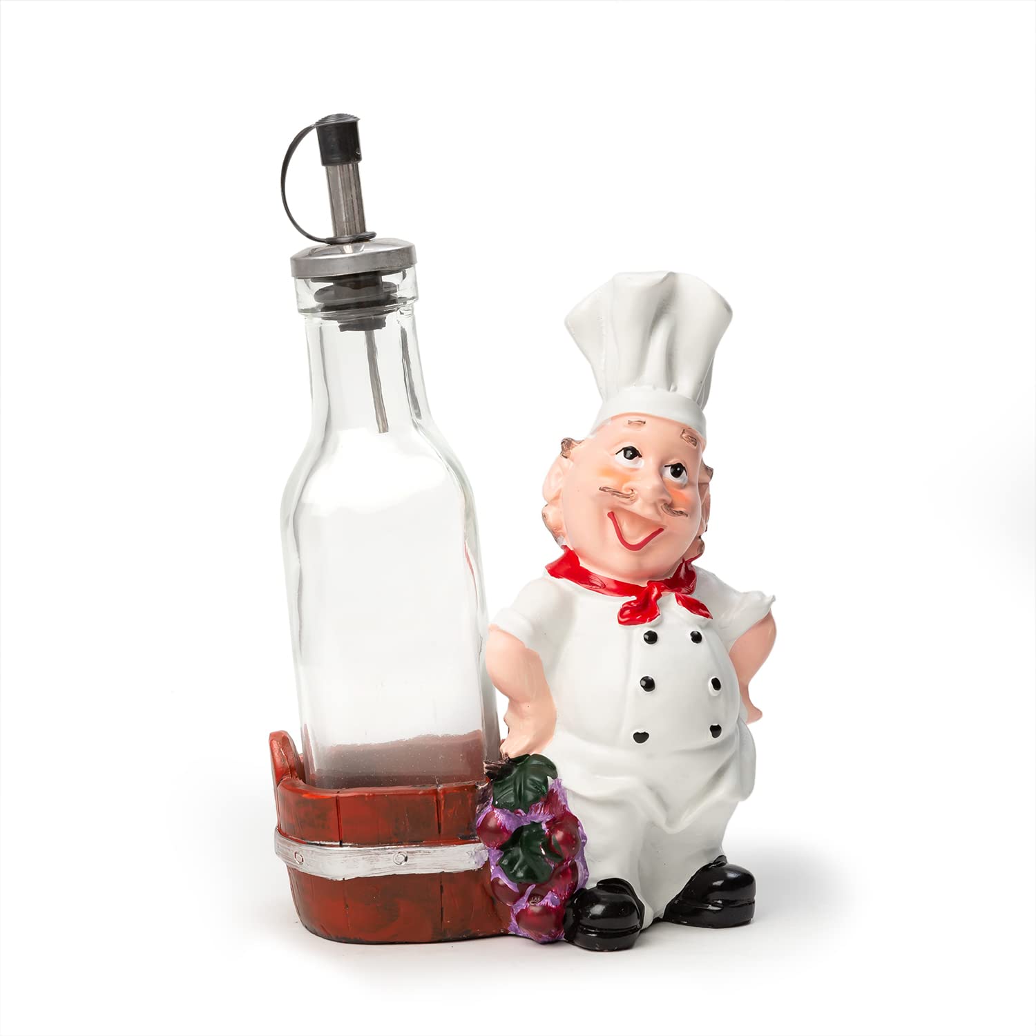 EZ Life Fat Food Chef Oil & Vinegar Bottles in Dark Brown Pail - Classy Premium looking for Dinner Table - Resin -Dark Brown - Dining Décor Holder for Kitchen, Dining Table, Restaurant - White - 1 Set