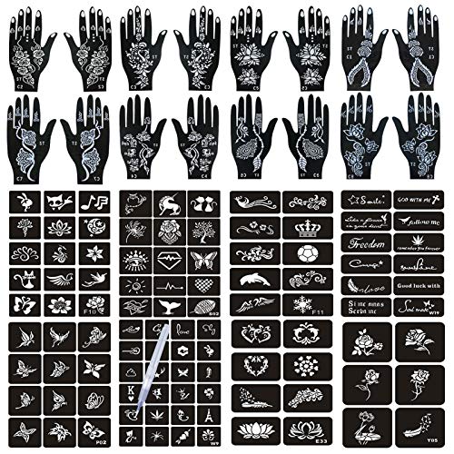 Henna Tattoo Stencils 120 PCS, 16 Sheets Black Henna Tattoo Templates for Christmas,Reusable Henna Tattoo Kit,DIY Tattoo Stencils ,Body Art Stencils for Women and Teen Girls