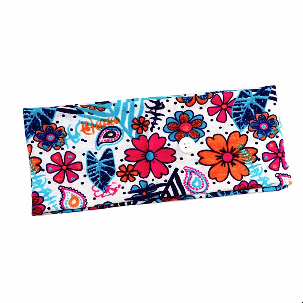 5 Stück Damen Boho Stirnband, Elastische Kopf Wickeln Niedlich Haarschmuck für Mädchen, Stirnbänder mit Knöpfen für Masken Krankenschwestern