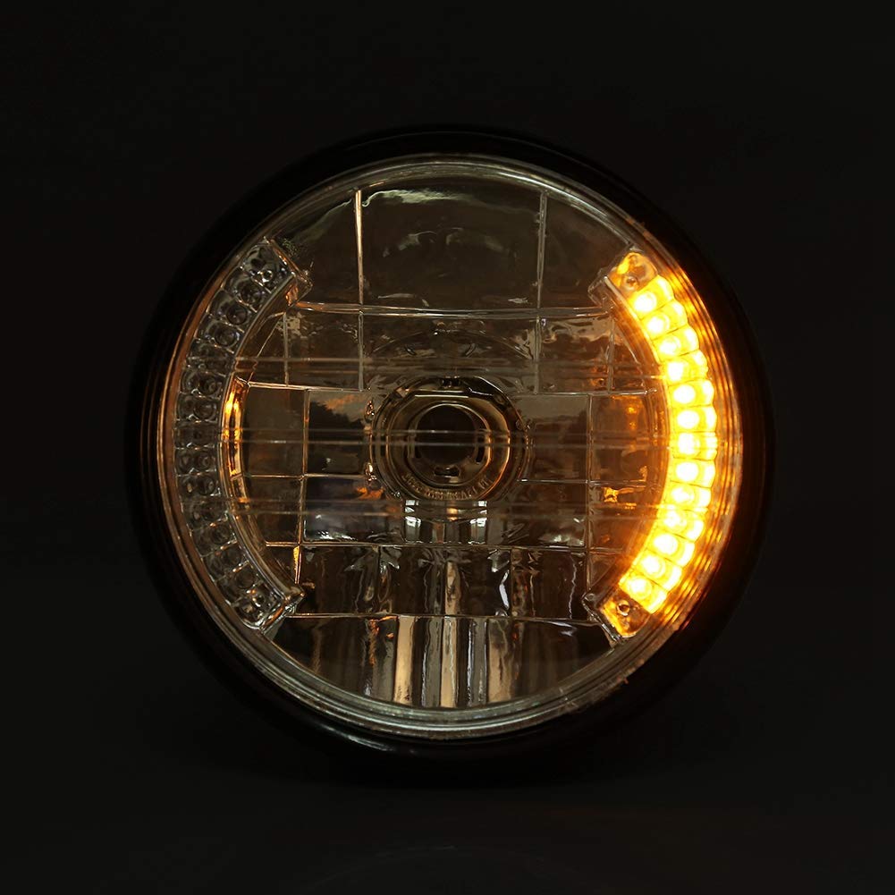 Ejoyous Phare de Moto Rétro, 7 Pouces, Projecteur LED Rond Universel, Noir, 12V 35W, avec Support de Montage, Clignotant