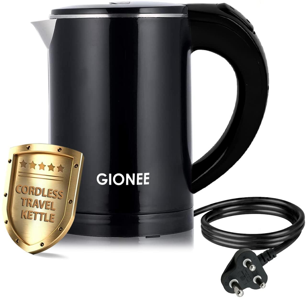GIONEE Brings 1100 watts 0.5 liter Double Wall Portable Steel body small Electric Kettle for Water/Tea/Coffee/Milk with fast boiling powerful heating Element & Auto Shut-off (Black) Stainless Steel (B09SWZZSW2) Amazon Price History, Amazon Price Tracker