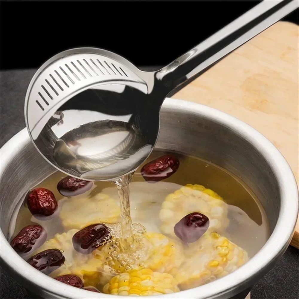 Ergonomica Cucchiaio da zuppa a doppio uso, manico lungo, mestolo da zuppa in acciaio inossidabile con filtro rimovibile, scolapasta da cucina, utensili da cucina per frullare(Small (27x7.7cm))