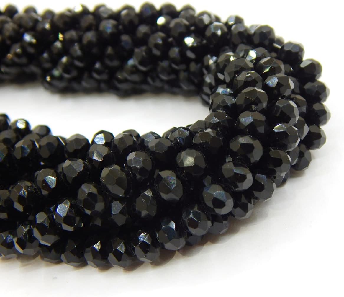Perlin Czech Bohemian Crystal Glass Beads Faceted Rondelle 6mm 85 Pieces Round Loose Spacer 1 Strand Beads for DIY Jewelry Earrings Necklace Bracelet Key Chains Making (Black)